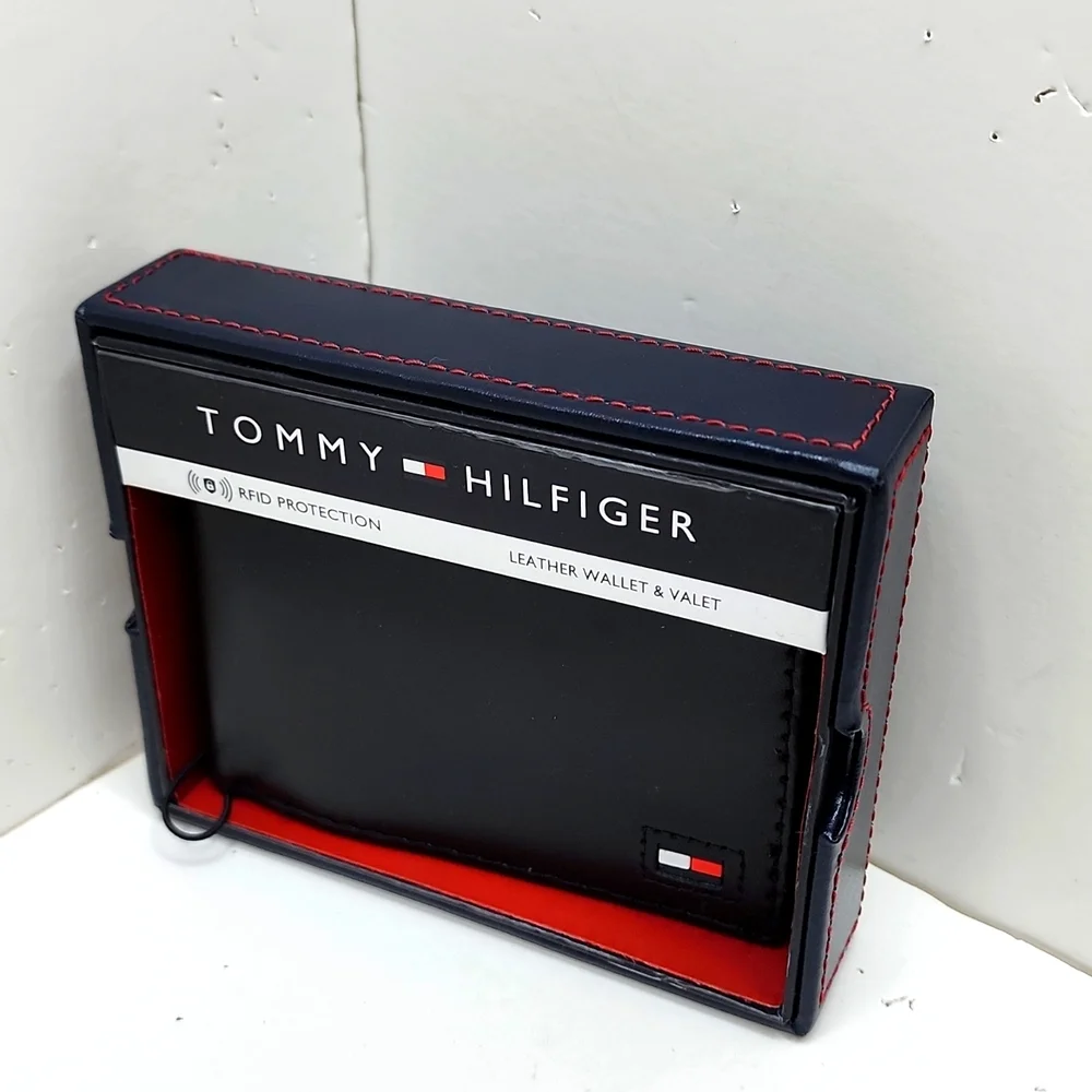 ⭐️TOMMY HILFIGER 💯 MENS WALLET BLACK, LEATHER WALLET